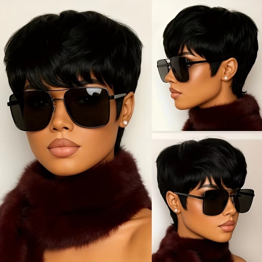 Short Pixie Cut Wig Human Hair Cheap - 여성용 숏 픽시컷 인모 가발, 기계식