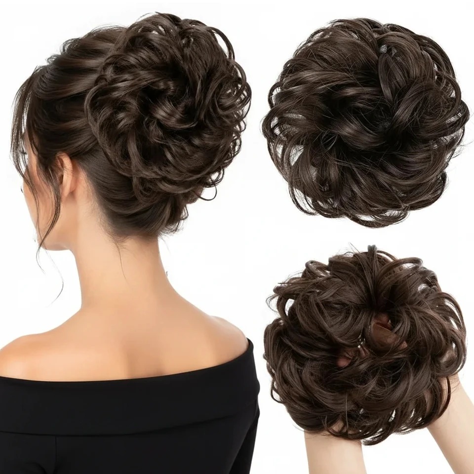 Claw Clip Messy Bun Hair Piece - 세련된 컬리 웨이브 스타일의 자연스러운 번