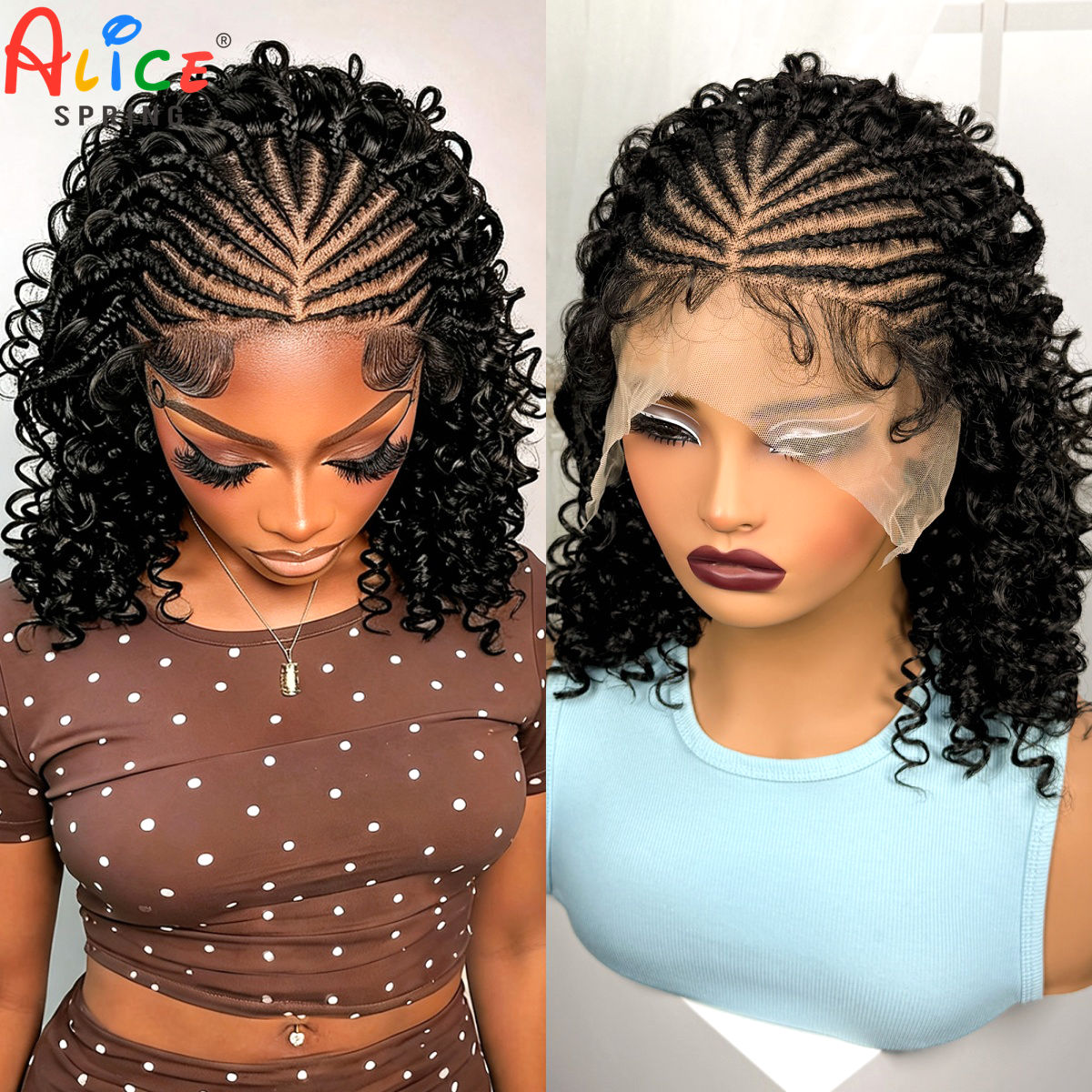 Synthetic Braided Wigs For Black Women - 16인치 내추럴 콘로우 브레이드 가발, 합성