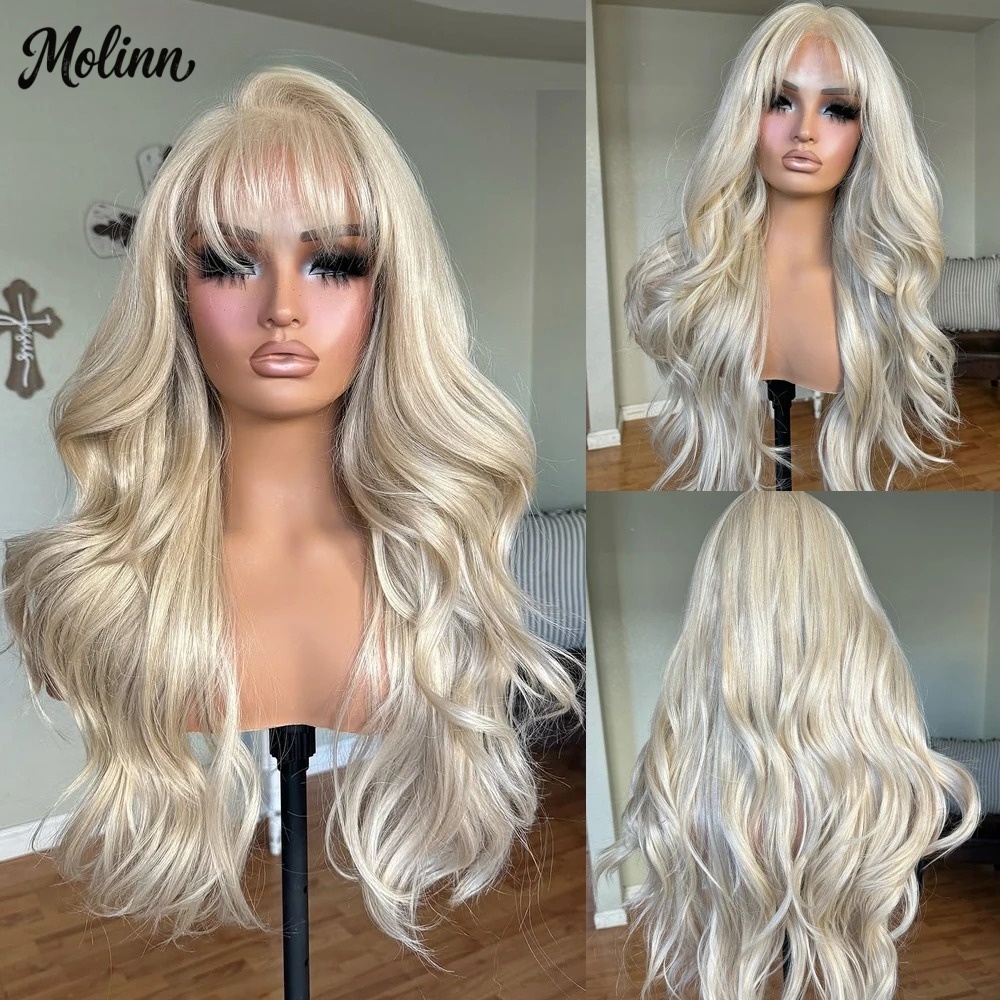 613 Blonde Body Wave Lace Front Wig - 뱅스 613 블론드 바디 웨이브 레이스