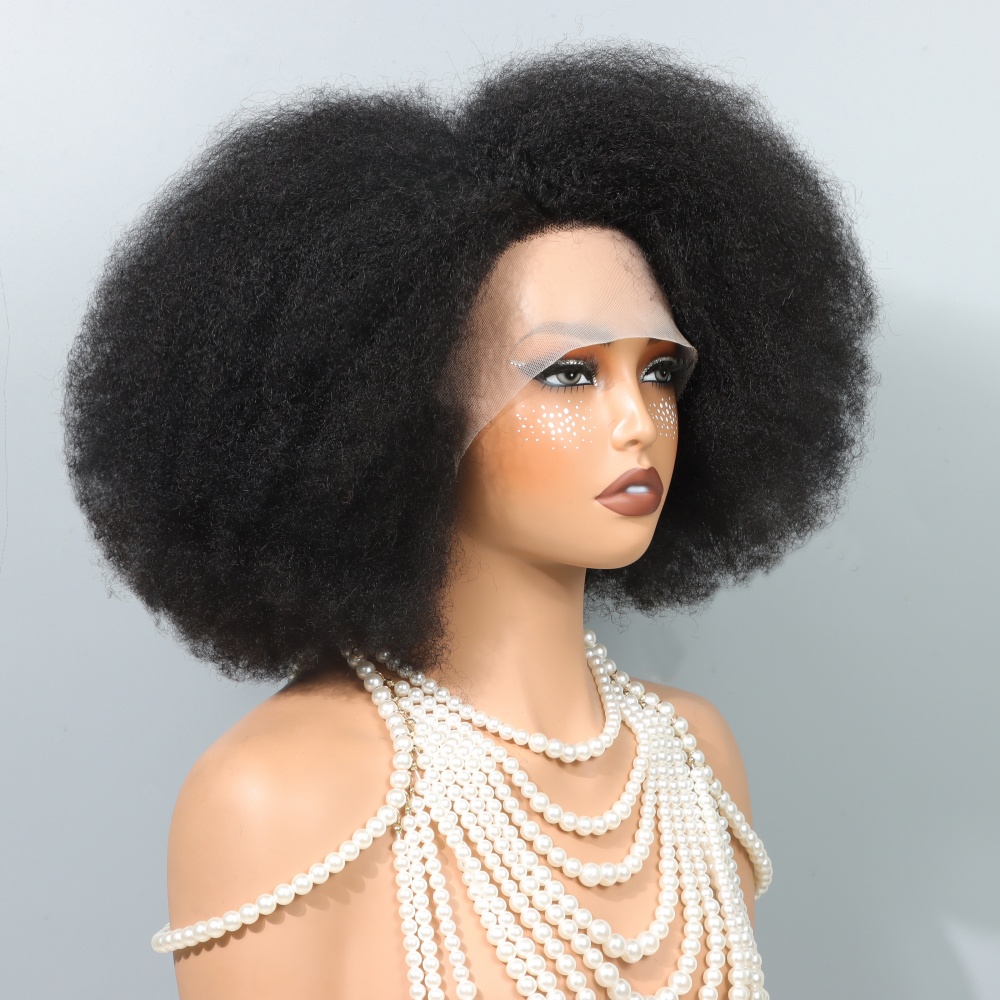 Glueless Wear And Go Human Hair Wig - 14인치 아프로 가발 (흑인 여성용) 곱슬머리