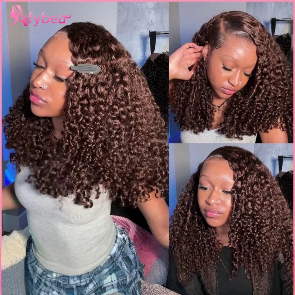 Hd Lace Frontal Wig Human Hair Pre Plucked - 곱슬 레이스 프론트 가발 초콜릿 브라운