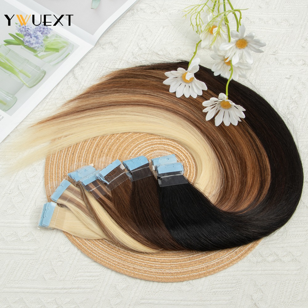 YWUEXT 미니 테이프 인모 연장 직진 내추럴 블랙  - Invisible Tape In Extensions Real Hair 리뷰 및 가격