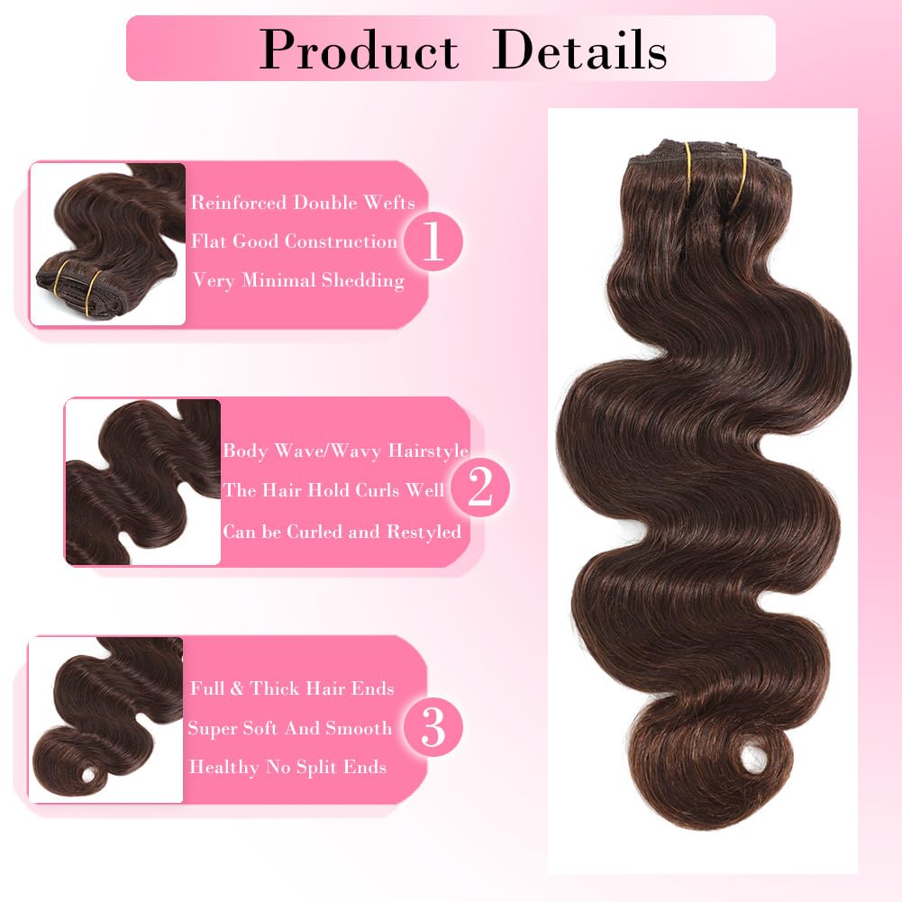 # 4개의 초콜릿 브라운 바디 웨이브 클립인 인모 헤어 - Seamless Clip In Hair Extensions Human Hair 리뷰 및 가격