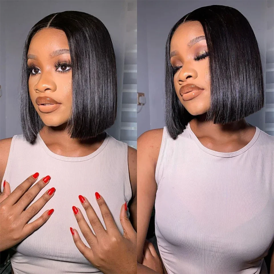 직진 짧은 밥 가발 인모 13x6x1 T 부분 앞면 레 - Glueless Wear And Go Human Hair Wig 리뷰 및 가격