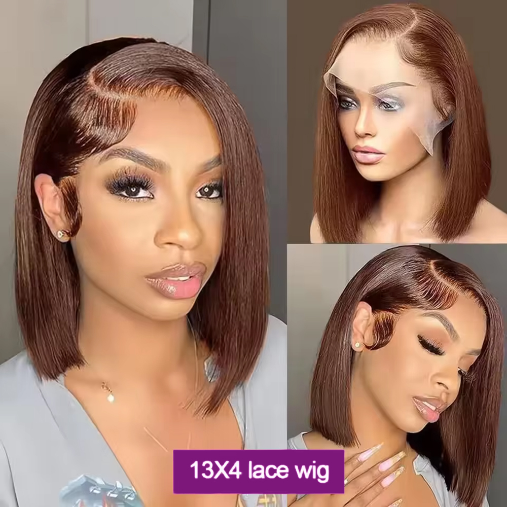 미리 숱을 정리한 초콜릿 브라운 색상의 짧은 밥 스타일 - Pre Parted 13X4 Lace Front Bob Wig 리뷰 및 가격