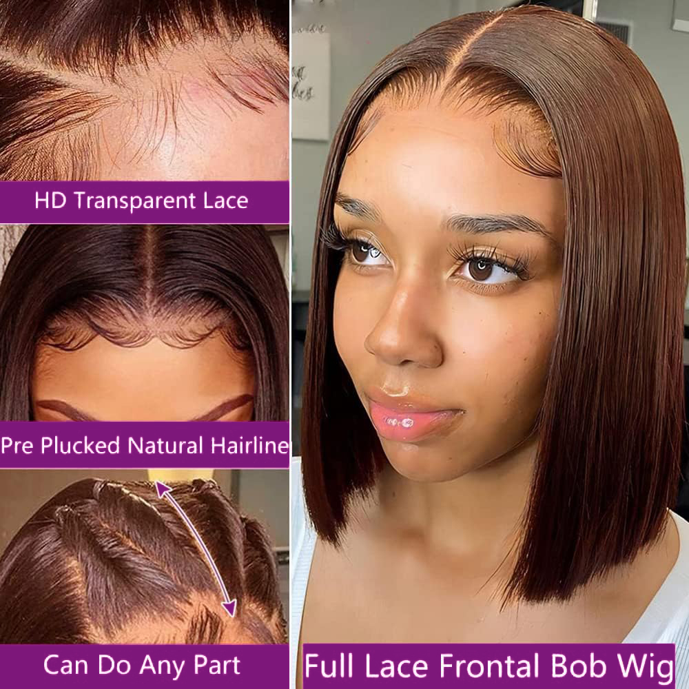 미리 숱을 정리한 초콜릿 브라운 색상의 짧은 밥 스타일 - Pre Parted 13X4 Lace Front Bob Wig 리뷰 및 가격
