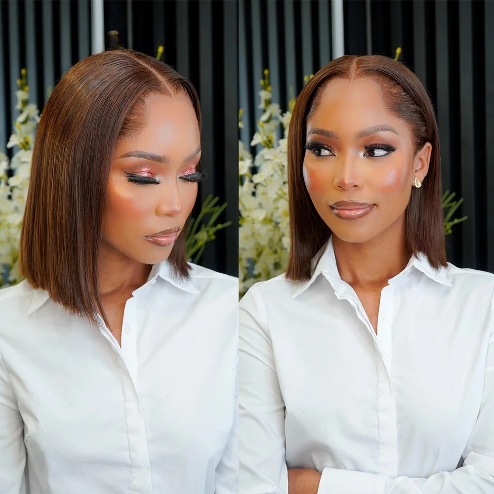 짙은 갈색 가발, 13x4 HD 짧은 레이스 앞부분 가 - Pre Parted 13X4 Lace Front Bob Wig 리뷰 및 가격