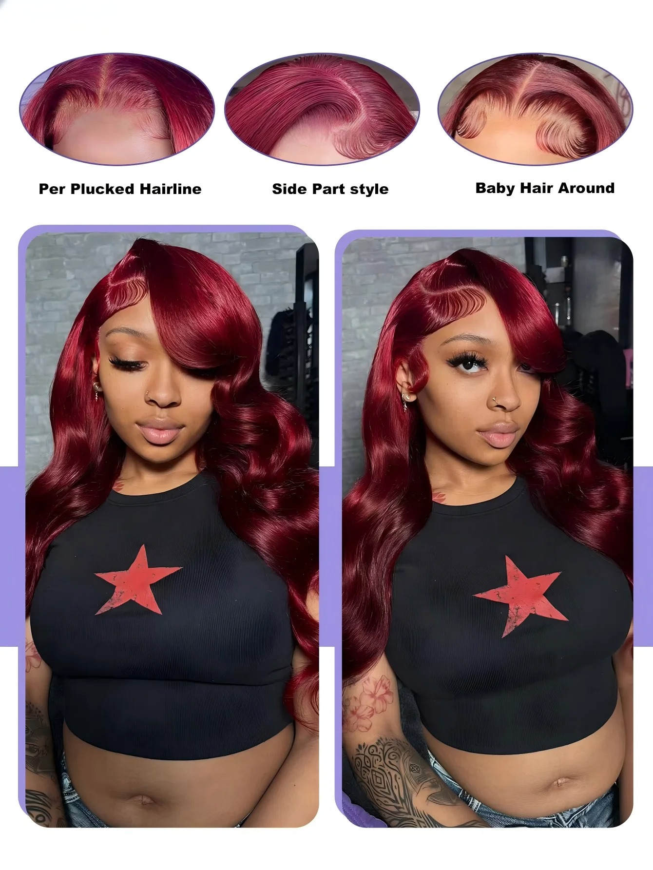 HD 투명 99J 버건디 색상의 바디 웨이브 레이스 프 - Lace Front Wigs 리뷰 및 가격