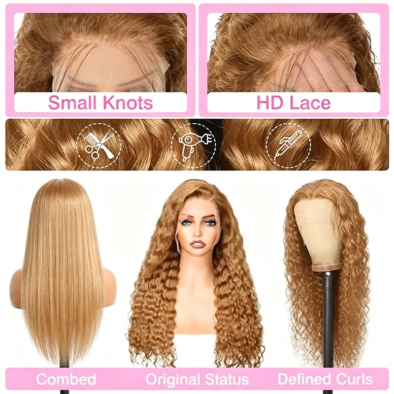 34인치 38인치 허니 블론드 인모 가발 딥 웨이브 1 - Lace Front Wigs 리뷰 및 가격
