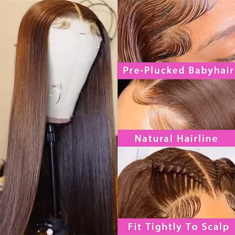 220% 밀도 34인치 초콜릿 브라운 본 스트레이트 레 - Lace Front Wigs 리뷰 및 가격