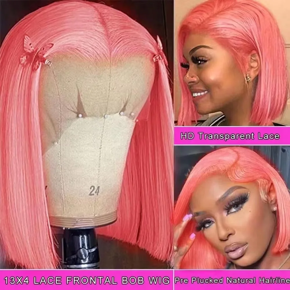 10인치 핑크색 밥 스타일 가발, 천연 모발 사용, 1 - Pre Parted 13X4 Lace Front Bob Wig 리뷰 및 가격