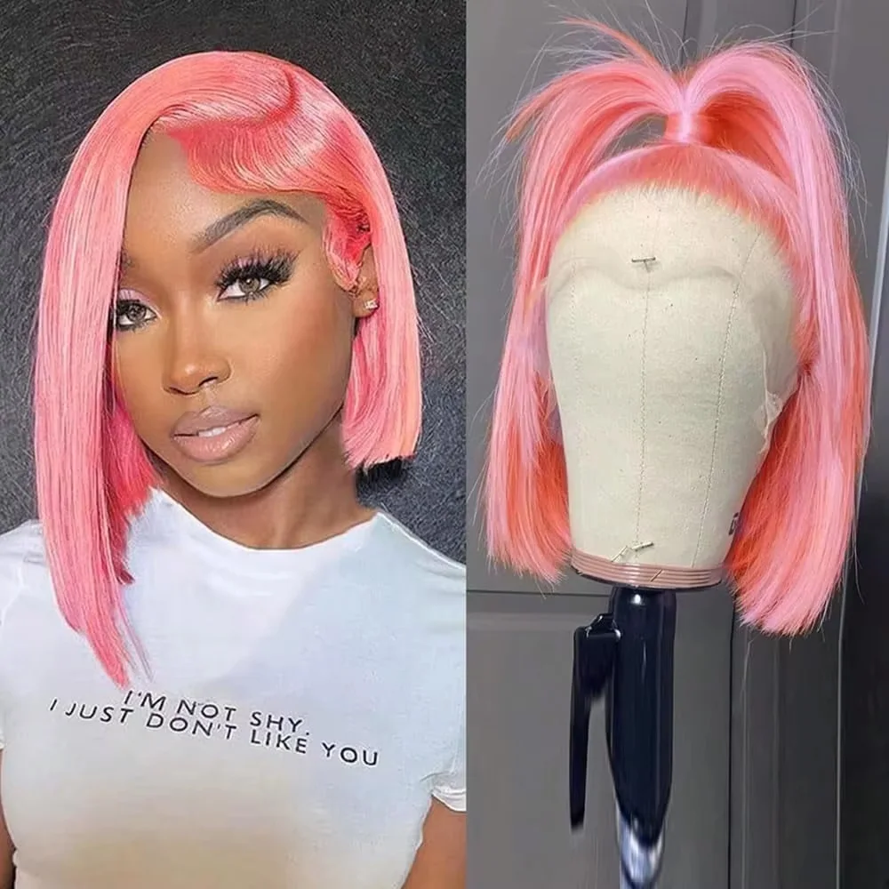 10인치 핑크색 밥 스타일 가발, 천연 모발 사용, 1 - Pre Parted 13X4 Lace Front Bob Wig 리뷰 및 가격