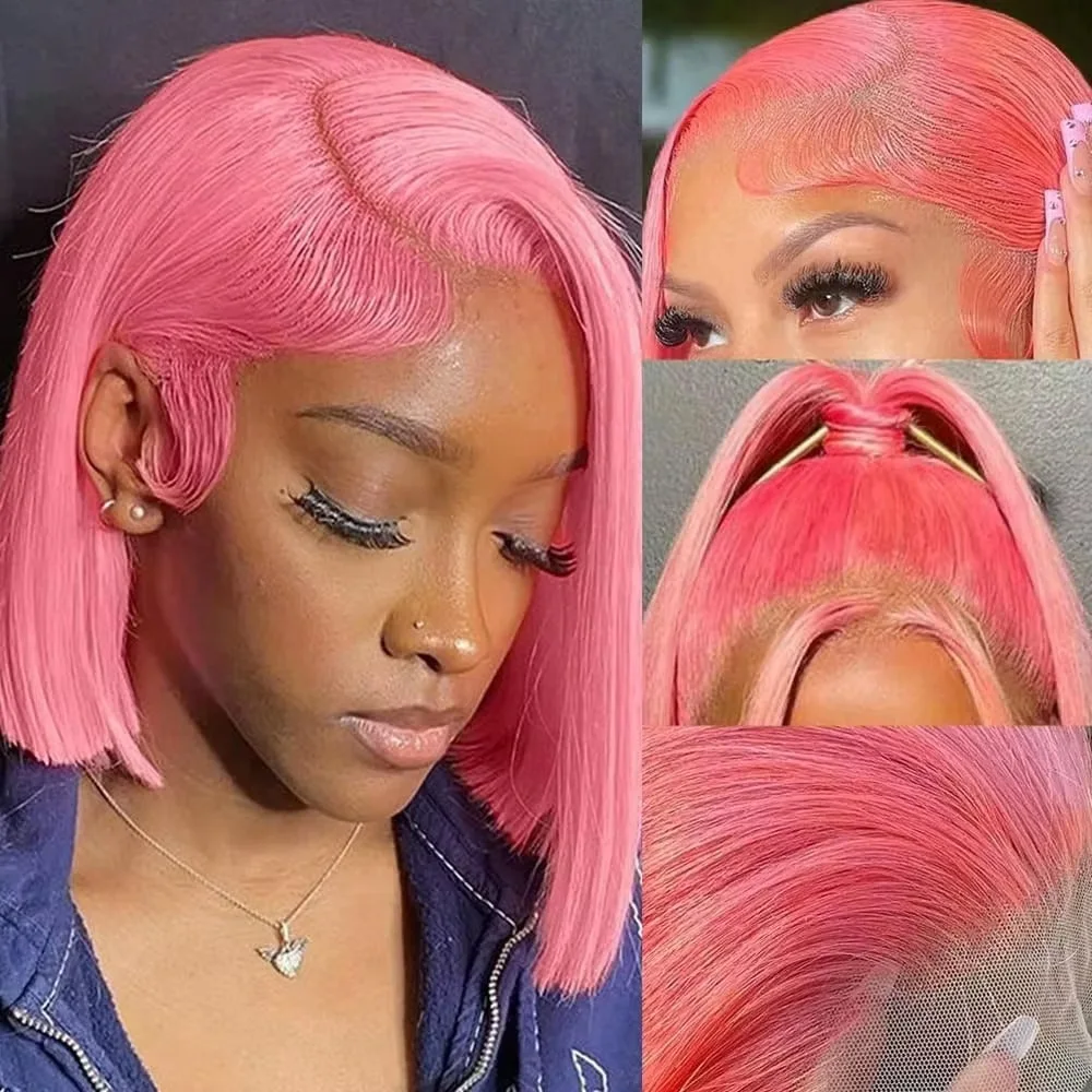 10인치 핑크색 밥 스타일 가발, 천연 모발 사용, 1 - Pre Parted 13X4 Lace Front Bob Wig 리뷰 및 가격